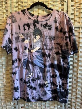Naruto Shippuden Sasuke Uchiha Acid Wash T-Shirt Men's Purple M Crew Neck Casual